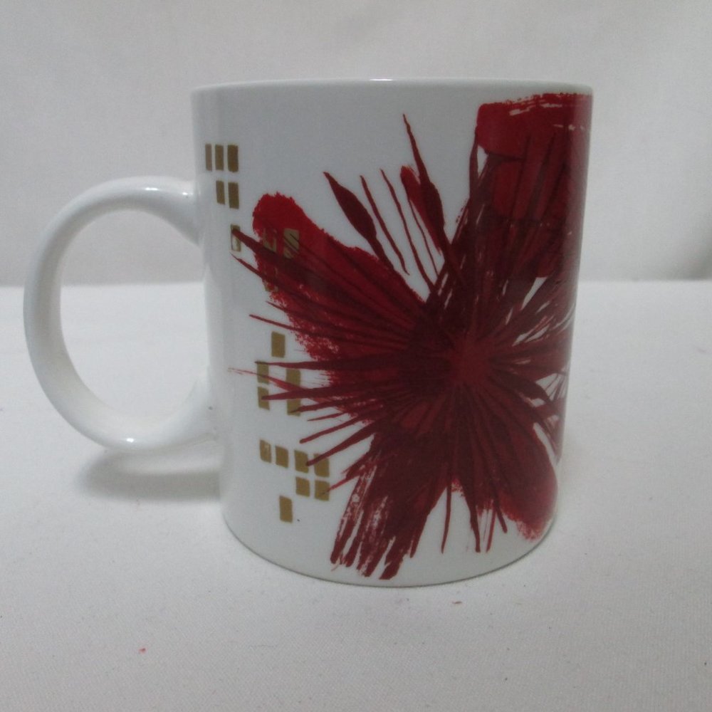 Starbucks red Flower Art Mug Cup 2014 Micro Dish Safe 12 ounces